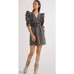 Anthropologie Alexia Magali Pascal Denim Carbon Mini Dress Ruffle belt accent 6